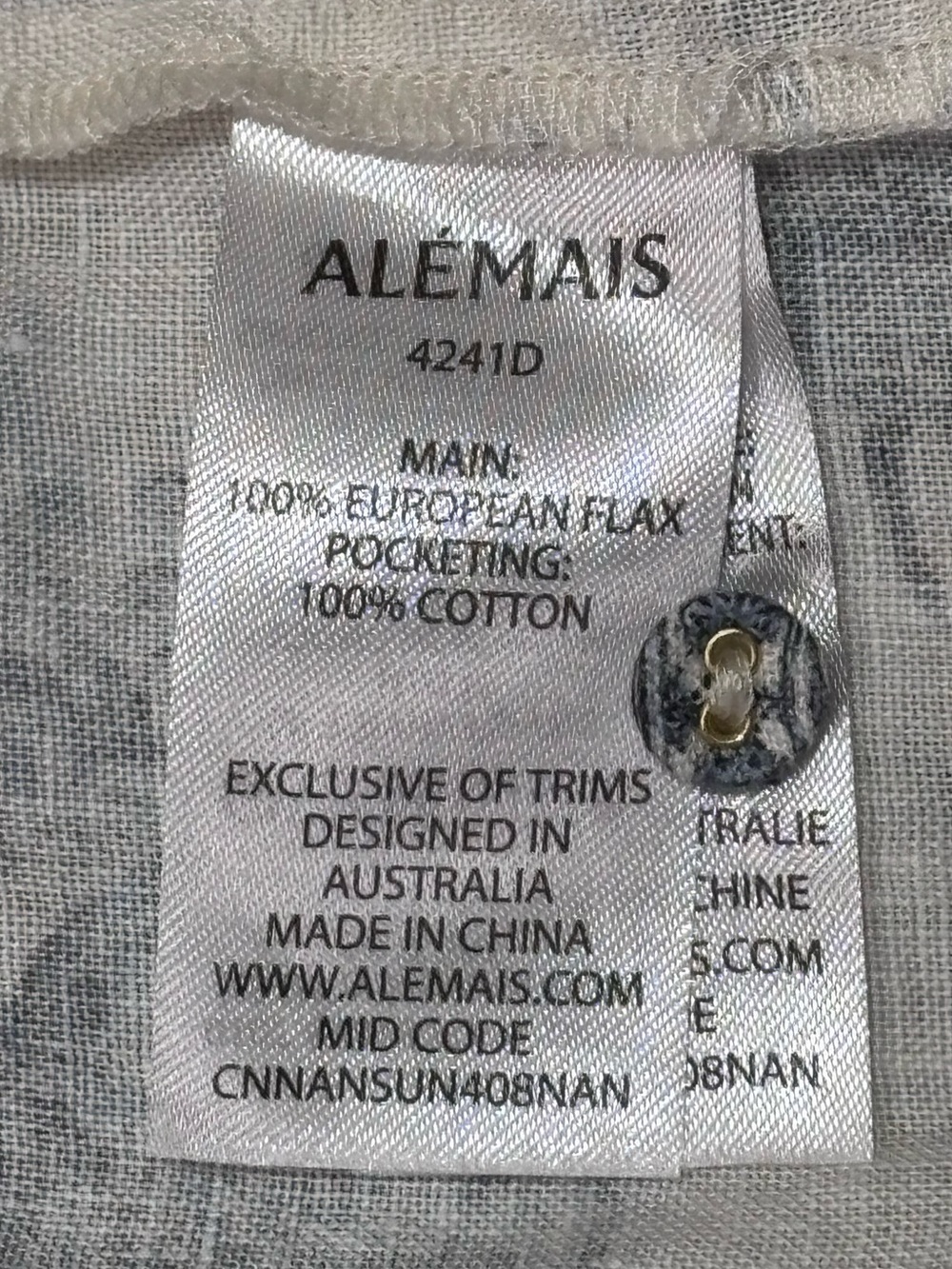 ALEMAIS Linen Toile Print Belted Maxi Dress Pockets Blue White US 12 - Picture 6 of 7